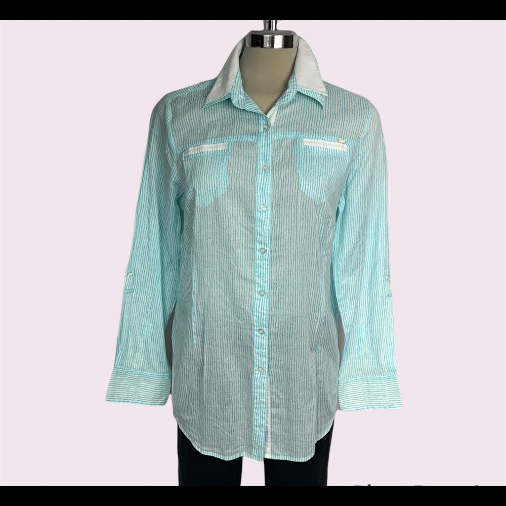 FDJ striped clear green and white long shirt Size 10